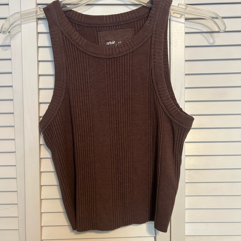 Aerie Brown Sleeveless Ribbed Tank Top